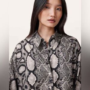 All Saints Black and Gray Reptile Print Shirt